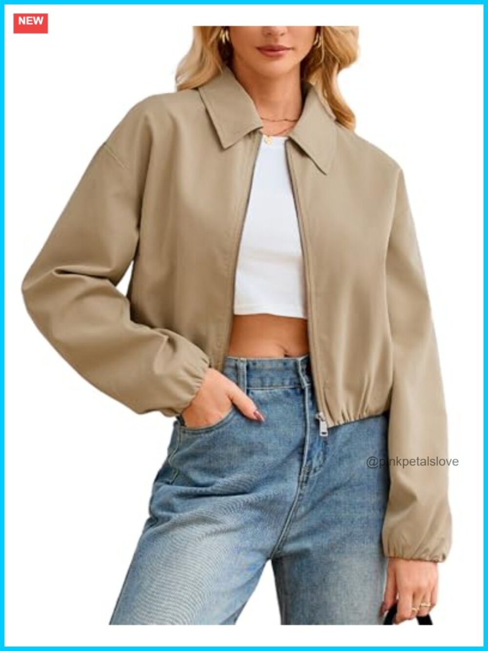 Cropped Bomber Jacket Long Sleeve Zip Up Pilot Coat with Welt Pockets